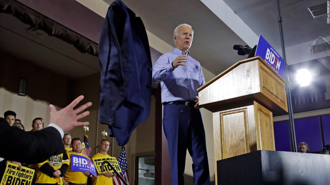 Biden tosses his jacket off stage as he begins to speak at a rally in Pittsburgh in April 2019. Days earlier, he announced that &lt;a href=&quot;https://www.cnn.com/2019/04/25/politics/joe-biden-2020-president/index.html&quot; target=&quot;_blank&quot;&gt;he would be running for president&lt;/a&gt; for a third time.
