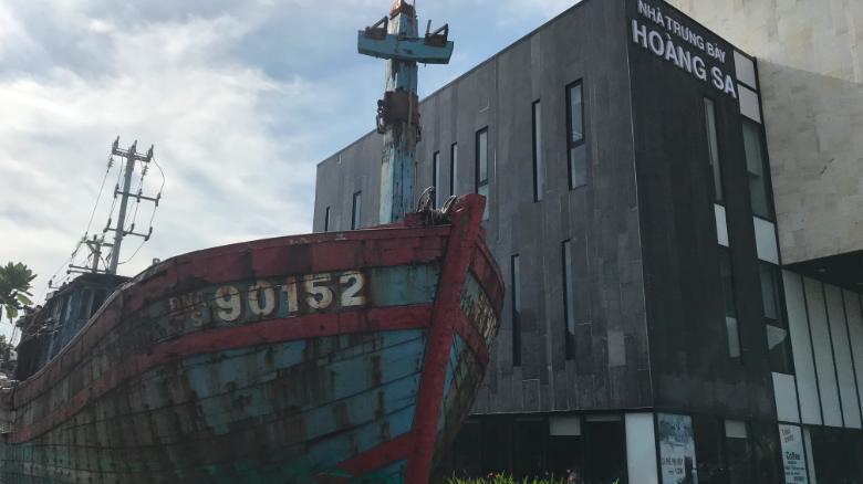 Fishing vessel 90152 sits outside the Paracel Islands Museum in Da Nang, Vietnam. The ship was sunk in a skirmish with China in 2014, recovered by Vietnam, and sits outside the museum as &quot;evidence of accusations of China&#39;s unruly actions,&quot; according to museum officials