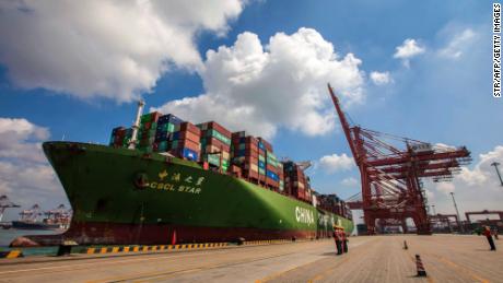 This photo taken on August 6, 2019 shows a cargo ship berthing at Qingdao port in Qingdao in China's eastern Shandong province. - China's good shipments abroad beat expectations to rise in July while its purchases continued to shrink, official data showed on August 8. (Photo by STR / AFP) / China OUT        (Photo credit should read STR/AFP/Getty Images)