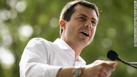 Pete Buttigieg, mayor of South Bend and 2020 presidential candidate, speaks during a town hall event at the Cedar County Fairgrounds in Tipton, Iowa, U.S., on Wednesday, Aug. 14, 2019. Buttigieg released a plan to &#39;Empower Rural America&#39; that included creating a public option for high-speed internet, encouraging immigrants to find work in areas with declining populations, combat climate change with the help of farmers and boost teacher pay. Photographer: Al Drago/Bloomberg via Getty Images