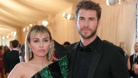 NEW YORK, NEW YORK - MAY 06: Miley Cyrus and Liam Hemsworth attend The 2019 Met Gala Celebrating Camp: Notes on Fashion at Metropolitan Museum of Art on May 06, 2019 in New York City. (Photo by Neilson Barnard/Getty Images)