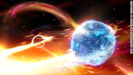 Artist's depiction of a black hole about to swallow a neutron star