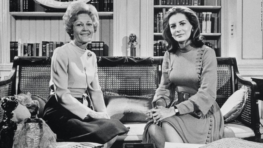 Walters sits with first lady Pat Nixon in the White House library in 1972. Walters interviewed every first lady and President during her career.