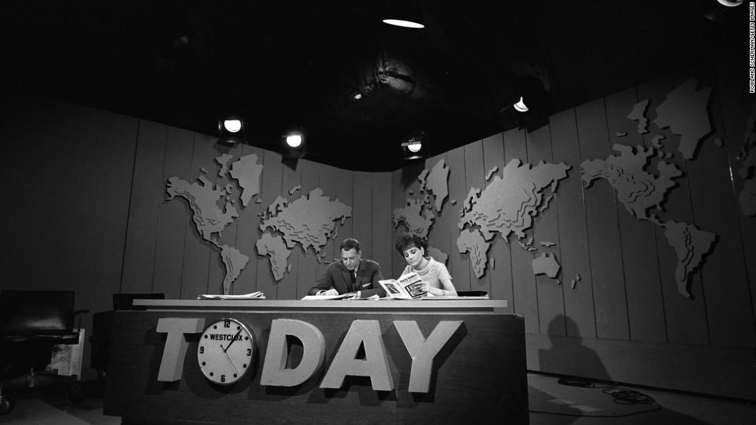 Walters and Hugh Downs sit at the &quot;Today&quot; show desk in 1966. The two worked together for much of their career.