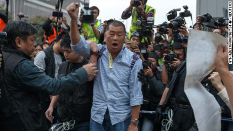 Jimmy Lai protests during 2014&#39;s Umbrella Movement for democracy in Hong Kong.