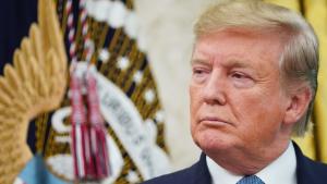 US President Donald Trump is seen during the presentation ceremony for the Presidential Medal of Freedom to Celtics basketball legend Bob Cousy in the Oval Office of the White House in Washington, DC on August 22, 2019. (Photo by MANDEL NGAN / AFP)        (Photo credit should read MANDEL NGAN/AFP/Getty Images)