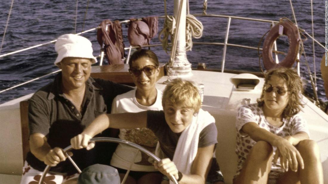 Ginsburg, her husband and their two children -— James and Jane — pose for a photo off the shore of St. Thomas in 1979.