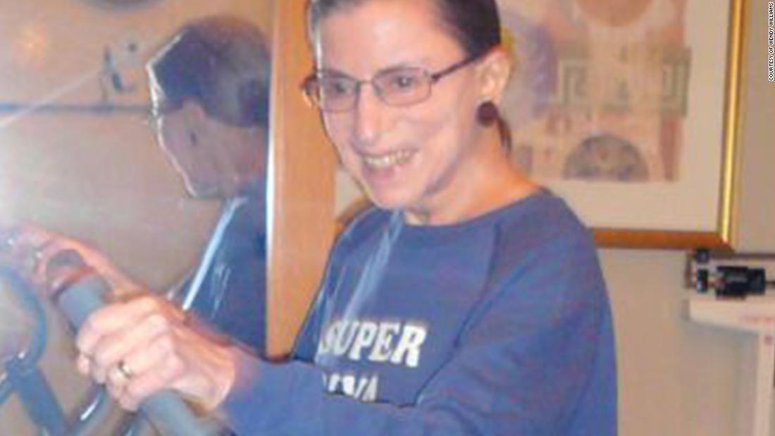 Ginsburg wears a &quot;Super Diva&quot; sweatshirt as she works out at the Supreme Court in August 2007. 