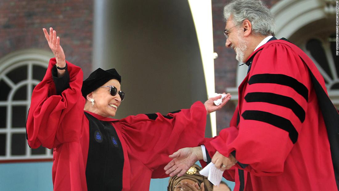 While standing to receive an honorary degree from Harvard University, Ginsburg was surprised with a serenade from Spanish tenor Placido Domingo in 2011. Domingo also received an honorary degree.
