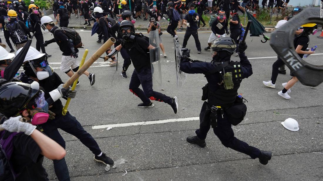 Protesters and police clash on Saturday, August 24.