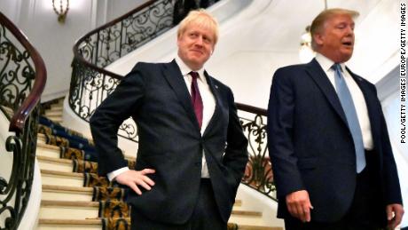 BIARRITZ, FRANCE - AUGUST 25: U.S. President Donald Trump and Britain&#39;s Prime Minister Boris Johnson arrive for a bilateral meeting during the G7 summit on August 25, 2019 in Biarritz, France. The French southwestern seaside resort of Biarritz is hosting the 45th G7 summit from August 24 to 26. High on the agenda will be the climate emergency, the US-China trade war, Britain&#39;s departure from the EU, and emergency talks on the Amazon wildfire crisis. (Photo by Dylan Martinez - Pool/Getty Images)