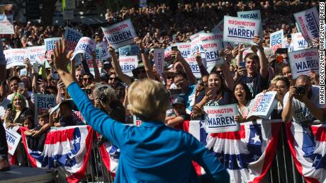 U.S. Senator from Massachusetts and Democratic presidential candidate Elizaebth Warren holds a campaign rally at the International Fountain in Seattle Washington, on August 25, 2019.