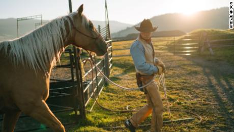 Golliher working with a horse at Diamond Cross Ranch near Jackson Hole, Wyoming.