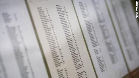 The names of some of the 796 children who died at the Tuam home are seen at a memorial in County Galway in 2019. 
