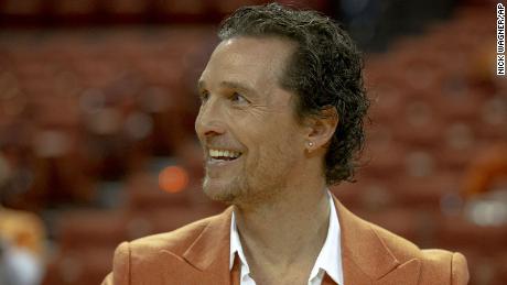 Actor Matthew McConaughey smiles before an NCAA college basketball game between Texas and Oklahoma on Saturday, January 19, 2019, in Austin, Texas. 