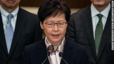 Carrie Lam, chief executive of Hong Kong, speaks during a press conference on August 5, 2019, in Hong Kong.