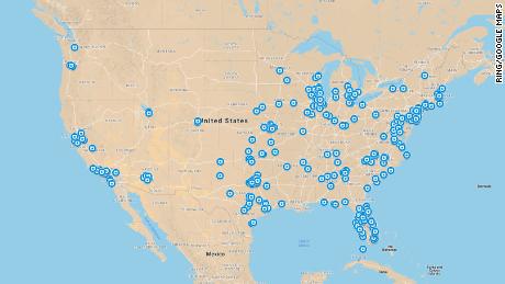 Ring released a map of the more than 400 police departments that have forged partnerships with the company.