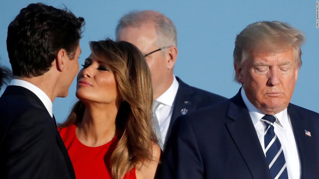 Melania Trump greets Canadian Prime Minister Justin Trudeau with a kiss on the cheek prior to a group photo at the G-7 summit in August 2019. &lt;a href=&quot;https://www.cnn.com/videos/politics/2019/08/27/donald-trump-g7-summit-moos-pkg-vpx.cnn&quot; target=&quot;_blank&quot;&gt;The photo quickly circulated on social media.&lt;/a&gt;