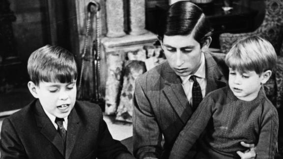 Prince Andrew (left), pictured with his brothers Charles and Edward at Sandringham in April 1969.