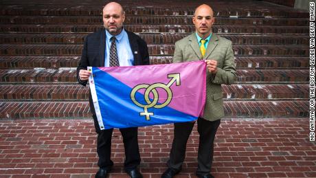 John Hugo, left, and Samson Racioppi are leaders of the group that organized the 'Straight Pride' parade.