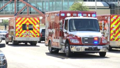 Ambulances outside Medical Center Hospital in Odessa, TX on August 31.