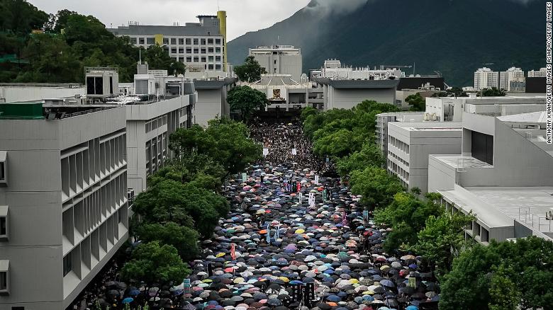 Students take part in a school boycott rally at the Chinese University of Hong Kong on September 2, 2019 in Hong Kong.