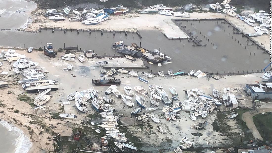 Boats are piled up at a Bahamian port on Monday, September 2.
