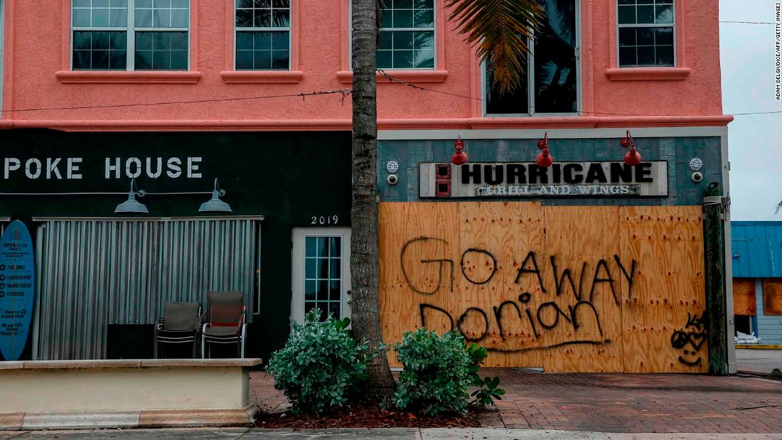 Businesses are seen shuttered near Jetty Park in Fort Pierce, Florida, on September 2.
