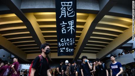 Students boycott classes at the Chinese University of Hong Kong on September 2, 2019.