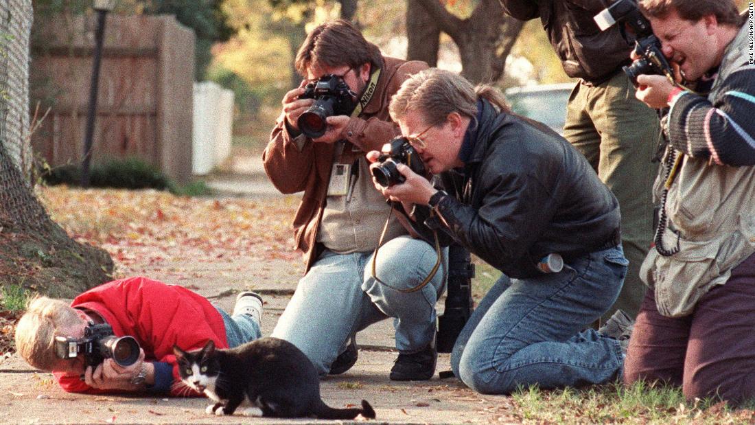 The Clintons&#39; cat, Socks, is photographed outside the Governor&#39;s Mansion in Little Rock in November 1992.