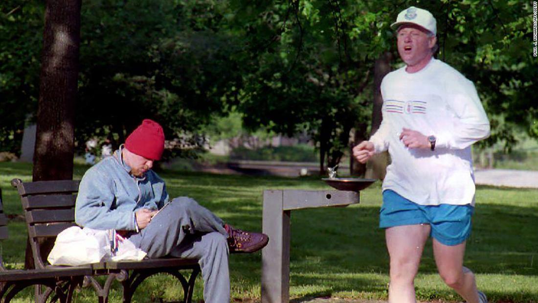 Clinton takes his morning jog through the National Mall in May 1993.