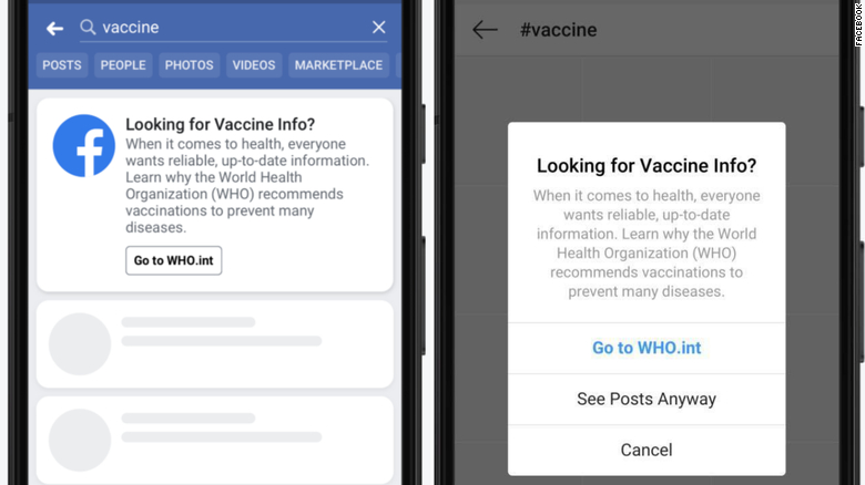 Pop-ups will share vaccine information from CDC and WHO on Facebook and Instagram.