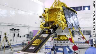 The rover built to land on the lunar surface seen on a ramp moving into the main vehicle of Chandrayaan-2.