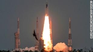 The Indian Space Research Organisation&#39;s Chandrayaan-2 launches on July 22, 2019.