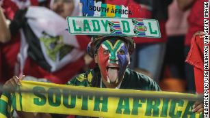  A South African cheers prior to the start of the 2019 Africa Cup of Nations match between Egypt and Bafana Bafana earlier this year.