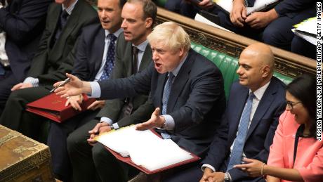 TOPSHOT - A handout photograph released by the UK Parliament shows Britain&#39;s Prime Minister Boris Johnson gesturing as he reacts to main opposition Labour Party leader Jeremy Corbyn during his first Prime Minister&#39;s Questions (PMQs) in the House of Commons in London on September 4, 2019. - Prime Minister Boris Johnson faced a fresh Brexit showdown in parliament on Wednesday after a stinging defeat over his promise to get Britain out of the European Union at any cost next month. (Photo by JESSICA TAYLOR / UK PARLIAMENT / AFP) / RESTRICTED TO EDITORIAL USE - NO USE FOR ENTERTAINMENT, SATIRICAL, ADVERTISING PURPOSES - MANDATORY CREDIT &quot; AFP PHOTO / JESSICA TAYLOR / UK Parliament&quot;JESSICA TAYLOR/AFP/Getty Images