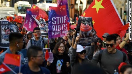 Pro-China activists in Sydney on August 17, 2019, rallying against ongoing protests in Hong Kong.