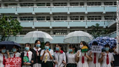 Students form a human chain during a protest on September 5, 2019 in Hong Kong. Pepe the Frog does not have the same right-wing connotation in Hong Kong as in the US. 