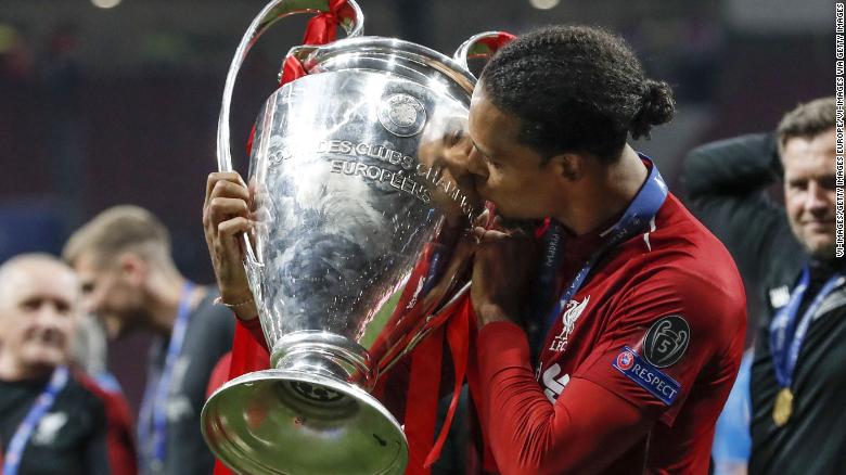 Virgil van Dijk kisses the UEFA Champions League trophy last season. 