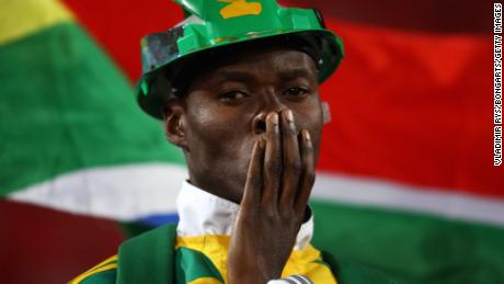 A South African fan watches as his team lose to Brazil in 2009. 