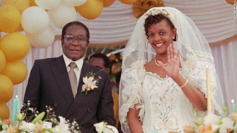 President Robert Mugabe and his wife Grace pictured at their wedding ceremony on August 17 1996. 