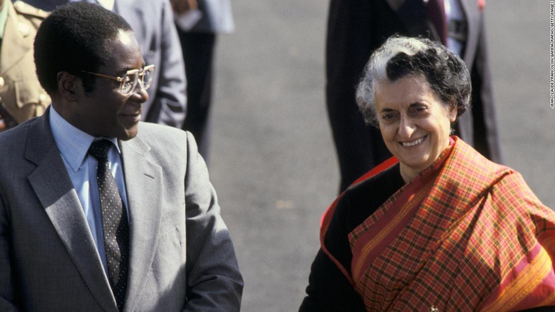 Mugabe is seen with Indian Prime Minister Indira Gandhi in New Delhi in 1983.