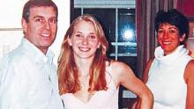 A photograph appearing to show Prince Andrew with Jeffrey Epstein&#39;s accuser Virginia Roberts Giuffre and, in the background, Ghislaine Maxwell.