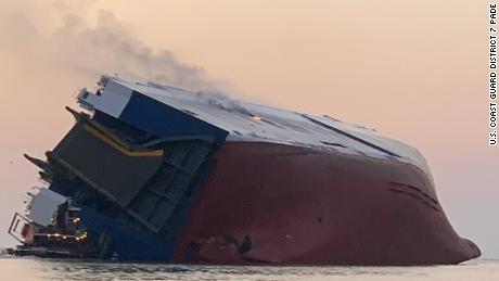 Coast Guard crews and port partners respond to a disabled cargo vessel with a fire on board.