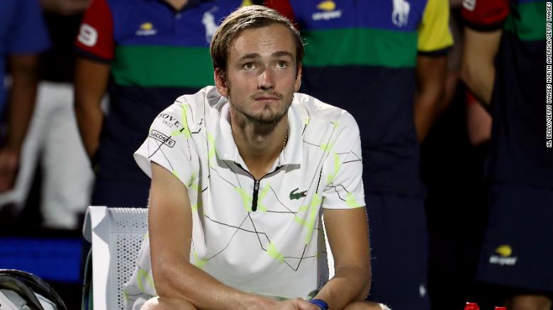 Daniil Medvedev was equally glued to the big screen that played back Nadal&#39;s grand slam career success. 