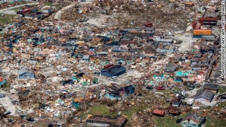 TOPSHOT - An aerial view of floods and damages from Hurricane Dorian on Freeport, Grand Bahama on September 5, 2019. (Photo by Adam DelGiudice / AFP)        (Photo credit should read ADAM DELGIUDICE/AFP/Getty Images)