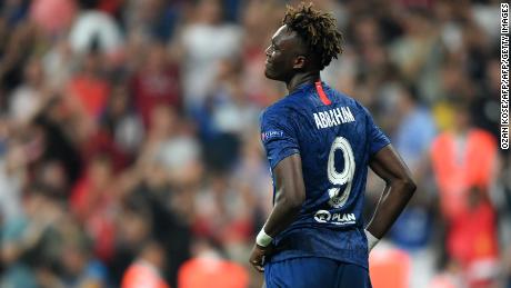 Chelsea&#39;s English striker Tammy Abraham reacts after failing his penalty during the shoot-out at the UEFA Super Cup 2019 football match between FC Liverpool and FC Chelsea at Besiktas Park Stadium in Istanbul on August 14, 2019. (Photo by OZAN KOSE / AFP)        (Photo credit should read OZAN KOSE/AFP/Getty Images)