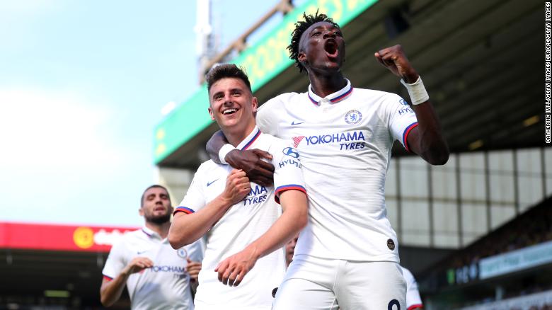 Tammy Abraham celebrates with Mason Mount, another of the youngsters Lampard has shown faith in.