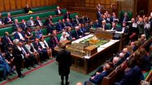 In this image made from video, British lawmakers stage a protest in the House of Commons before prorogation of Parliament, in London, Tuesday Sept. 10, 2019. The British government has formally suspended Parliament, sending lawmakers home for five weeks amid a Brexit crisis. (Parliament TV via PA via AP)