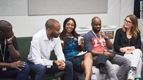 Osifo with 54gene chief of staff Abi Galadima (center) discussing their work at a recent Google event in London. 